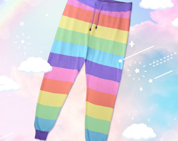 Leerroo - Decora Kei Rainbow Cat Fleece Pants