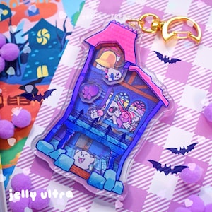 Creepy Steeple Acrylic Shaker Charm - 3.5 inches | Haunted House Ghost Video Game Halloween Keychain
