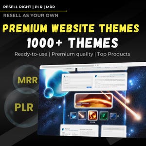 May include: An advertisement for premium website themes. The image features a website design with the text "PREMIUM WEBSITE THEMES" and "1000+ THEMES". Additional text includes "Ready-to-use | Premium quality | Top Products". The background is dark with glowing orbs.