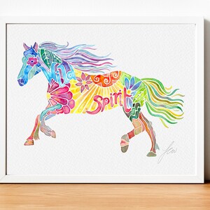 Mooi en levendig 'Wild Spirit' paardenkunstwerk - aquarellen - kunst aan de muur - wenskaart - klaar om af te drukken!