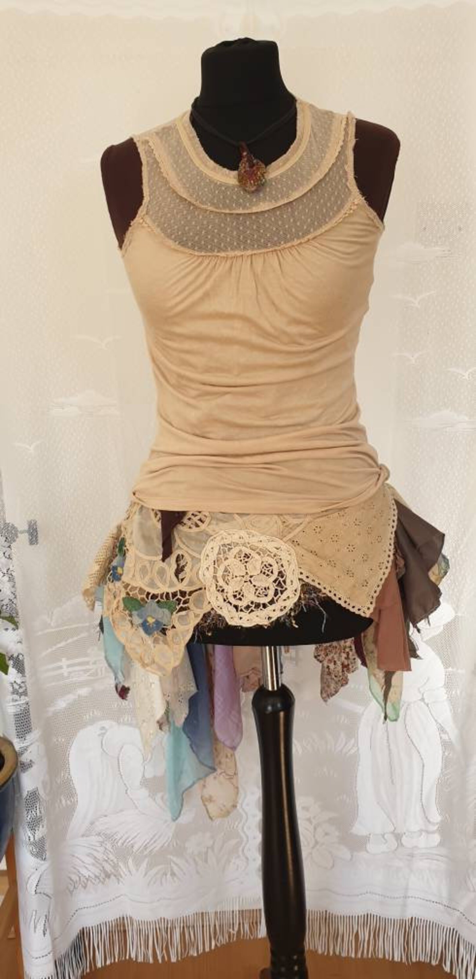 Handmade tattered lace boho gypsy skirt vintage doily bustle | Etsy
