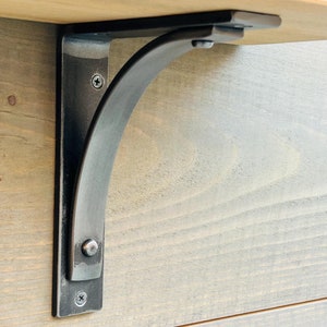 Extra-wide Metal Shelf Brackets - The Station &quot;Extra&quot; by Adirondack Blacksmith - Iron mantel Corbel - Rustic Open Shelving - Kitchen & Bath