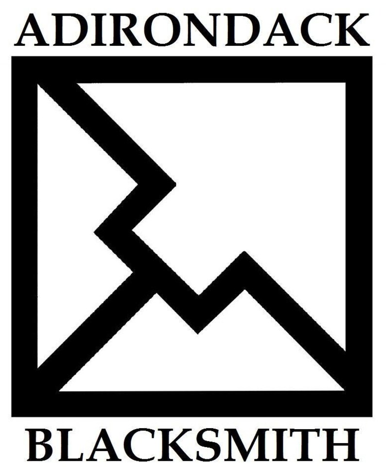 Adirondack Blacksmith logo in black with white background. Heirloom quality iron products for household, office, lodge, store, salon, kitchen, bathroom, kids bedrooms. classroom, laundry room or utility closet.