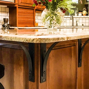 Heavy Duty Iron Shelf Brackets - Station Grandé Paint- Rustic, Hand Forged Metal Shelf Brackets & Corbels for Bar, Counter, Mantel, Shelving
