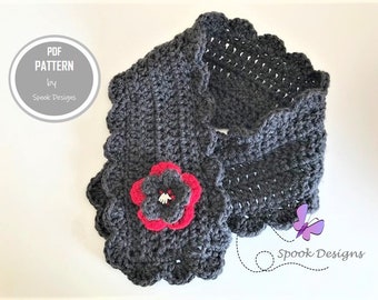 Crochet Scarf with Flower PDF