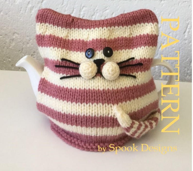 PURRFECT PUDDY Striped Cat Tea Cosy Downloadable Pattern PDF image 1