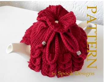 Tea Cosy PDF Pattern - Crocodile Stitch Crochet Cosy with Knitted Rib Top and Drawstring