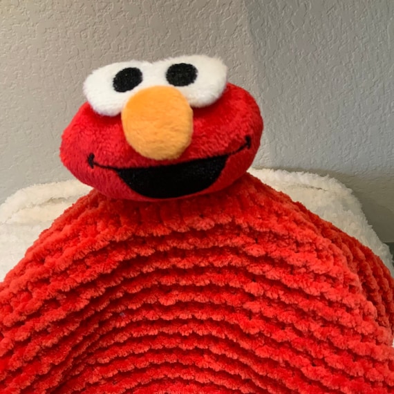 ELMO Sesame Street Lovey Security Blanket Hand Knit Red Chenille