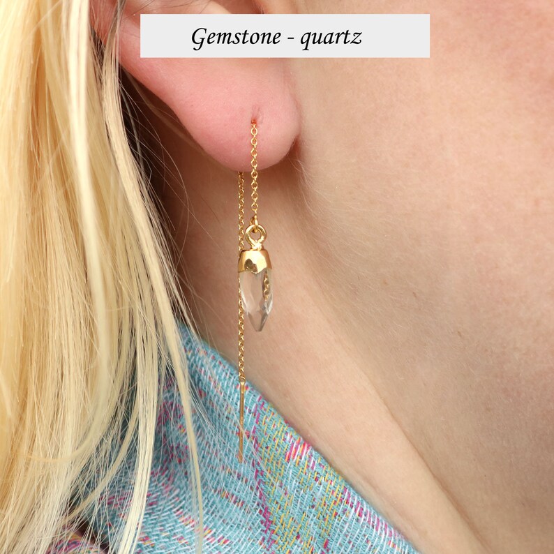 Minimalist Earrings Pull Through Earring Point Thread Earring Gemstone Spike Threader Earrings Turquoise Threaders