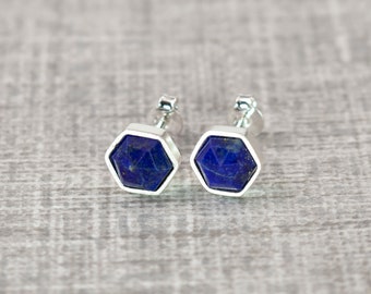 Lapis Lazuli Hexagon Stud Earrings - September Birthstone