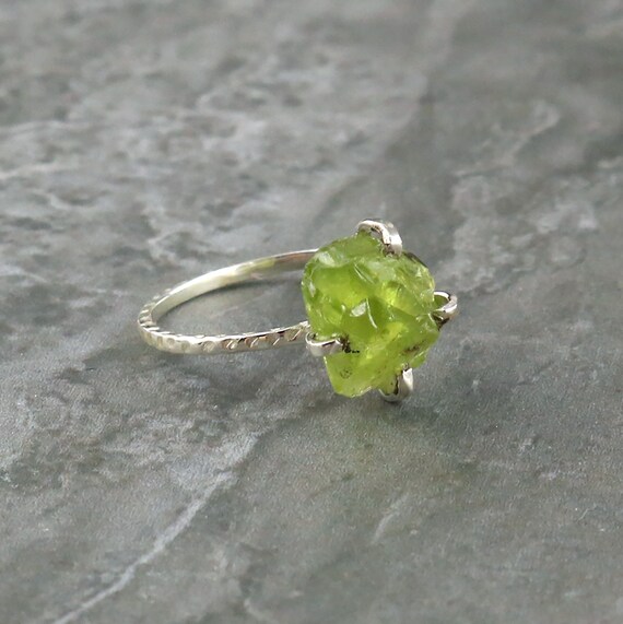 raw peridot ring