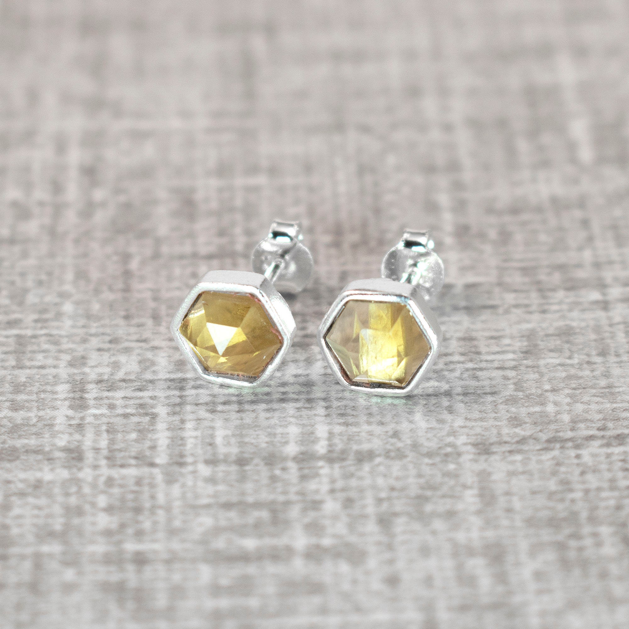 Sterling Silver Basket Set Genuine Citrine November Birthstone Stud Earrings Sterling Silver Basket Set Genuine Citrine November Birthstone Stud Earrings
