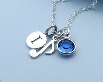 Silver Music Note Necklace, Musical Necklace, Personalized Music Jewelry, Sterling Silver, Music Lover, Musician Gift, Birthstone Jewelry