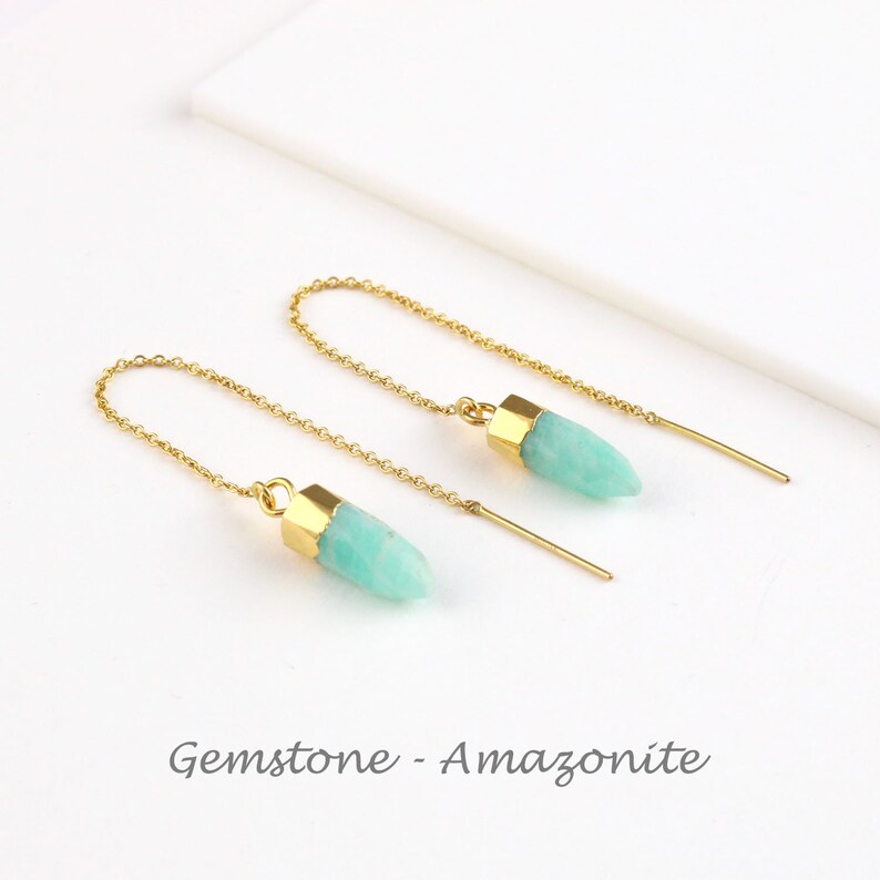 Minimalist Earrings Pull Through Earring Point Thread Earring Gemstone Spike Threader Earrings Turquoise Threaders
