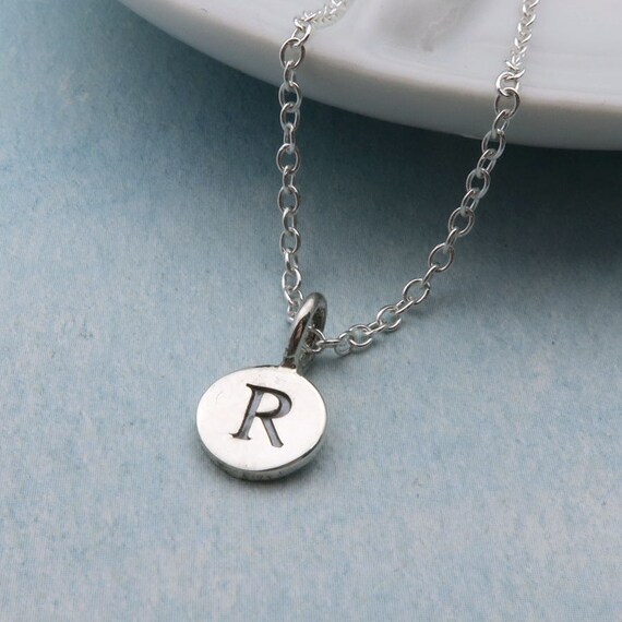Sterling Silver Initial Necklace For Women Round Letter Etsy