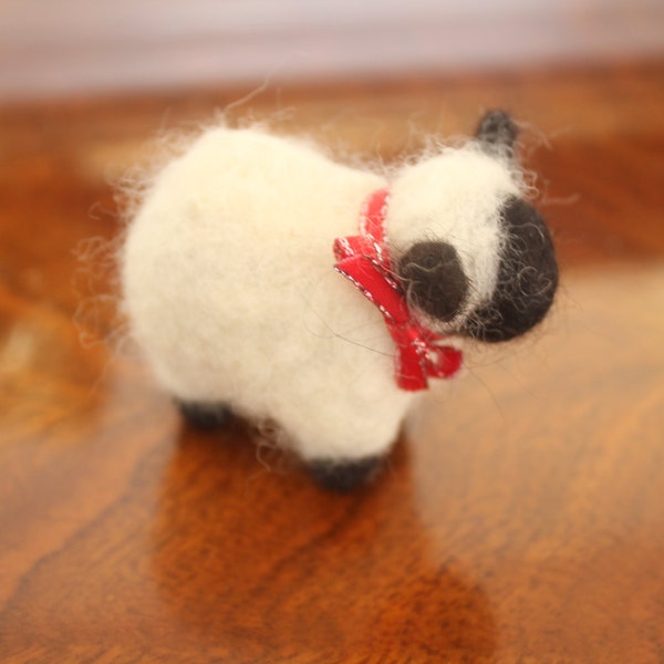 Needle Felted Sheep with Red Ribbon - Made to Order - Needle Felted Lamb, Felted Sheep,  Sheep Gift, Baby Decor, Sheep Decor, White Sheep