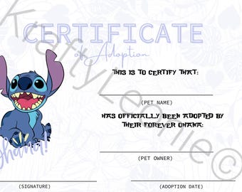 Stuffed Animal Adoption Certificate PNG - Alien-Themed Plush (Instant Download)
