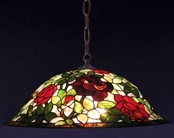 Rose, Tiffany Lamp, Pendant Lamp, Chandelier, Hanging Lamp, Stained Glass Lampshade, Ceiling Lamp, Pendant Lighting, Art Nouveau chandelier
