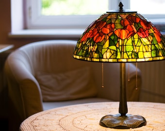 Table Lamp, Home Decor, Decorative Lights,  Tulip Lamp, Stained Glass Lamp, Lamp Shade, Desk Lamp, Stained Glass Table Lamp