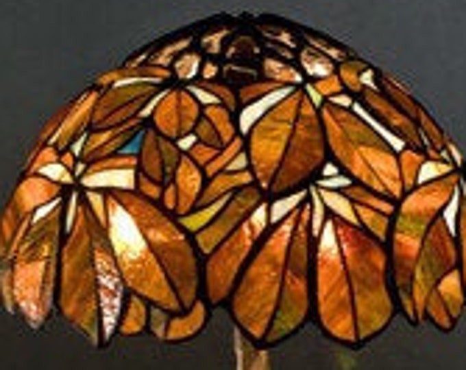 Tiffany brown Chestnut small lamp. Original stained glass lamp. Bedside cute lamp. Nightstand lamp.
