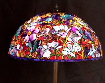 28" Magnolia Floor Tiffany Lamp, Stained glass, Tiffany replica, Tiffany magnolia, Senior floor lamp, Red lamp, Stained glass, Lobby lamp