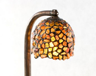 Nixe, Amber lamp, Stained glass lamp, Tiffany lamp, Amber stone, Amber, Tiffany style lamp, lamp, metal base, vintage lamp, desk lamp