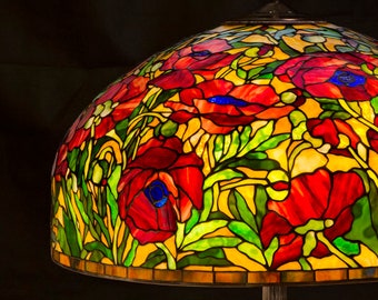 26" Oriental Poppy, Tiffany Lamp, Floor Lamp, Bedroom Light, Stained Glass lamp, Antique lighting, lampshade, Art Deco lamp, Hanging lamp