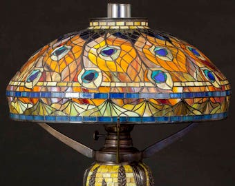 Peacock Mosaic Lamp, Stained Glass Lamp, Tiffany Lamp, Oil Lamps, Peacock Lamp, Bespoke Glass, Lamp, Table Lamp, Desk Lamp, Peacock lamp