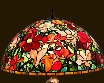 28" Magnolia Floor Tiffany Lamp, Bespoke Glass, Tiffany Lamp, Magnolia Tiffany, Stained Glass, Floor Lamp, Table Lamp, Bedside Lamp, Decor