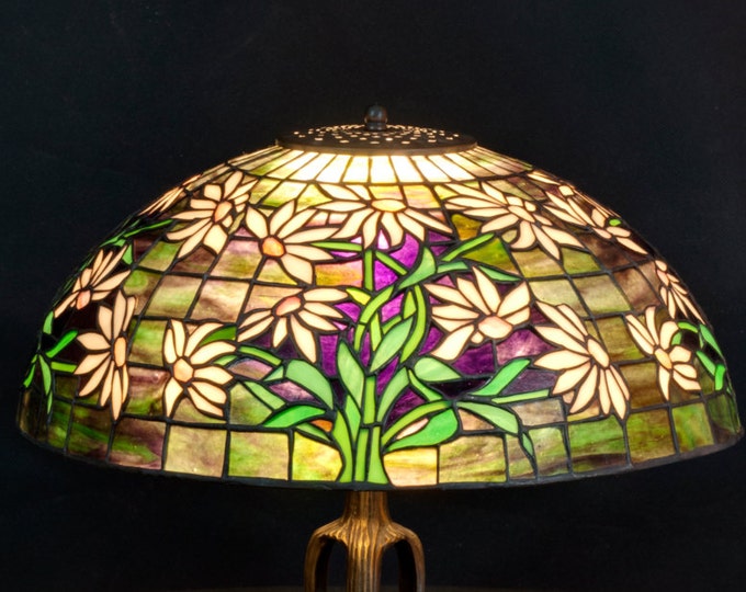 16" Black-eyed Susan, Tiffany lamp, desk lamp, table lamp, lamp, night lamp, antique lighting lampshade, brass base, metal base, lamp base