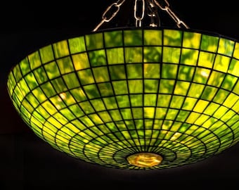 20" Green-gold, Tiffany lamp, Ceiling Lamp, Pendant Lamp, Art deco chandelier, Ceiling Light, Pendant Light, Hanging lamp, art deco lamp,