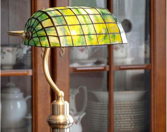 Piano Lamp, Library Lamp, Piano Light, Stained Glass Lamp, Table Lamp, Office Lamp, Office Decor, Table Decor, Green Lamp Shade