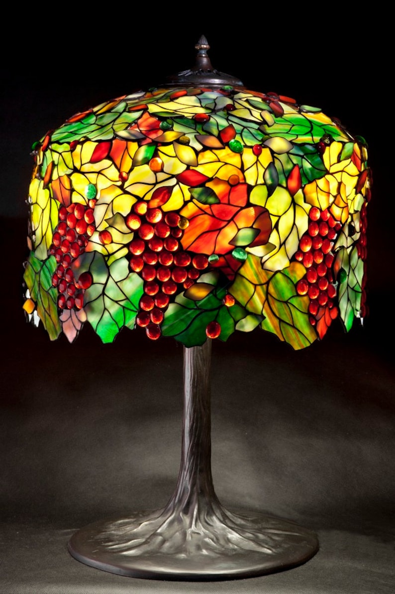 Grapevine Tree, Stained Glass Lamp, Tiffany Lamp, Stained Glass Light, Table Lamp, Bedside Lamp, Lamp Stand, Lamp Bases, Grapevine Balls image 1