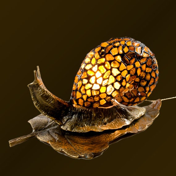 Amber Snail Figurine Brass Snail Snail Shells Amber Glass