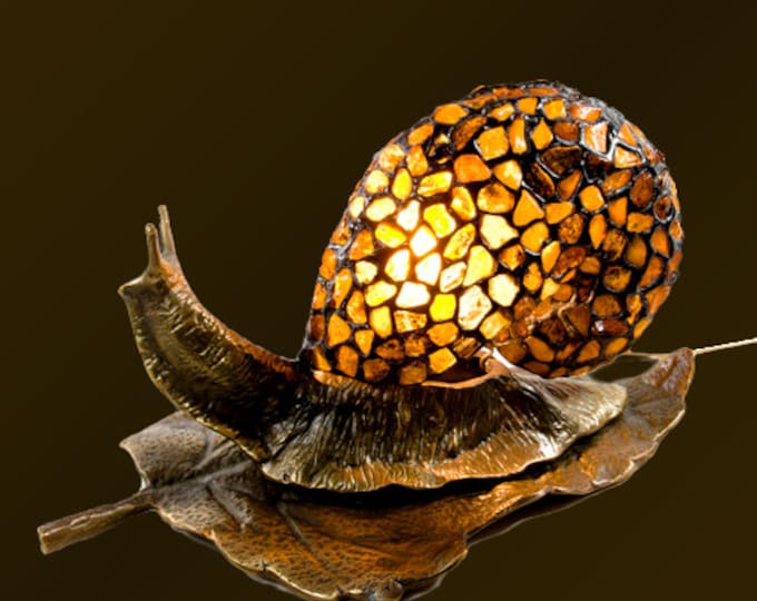 Amber, Snail Figurine, Brass Snail, Snail Shells, Amber Glass, Amber Lamp, Baltic Amber, Snail Lamp, Amber Glass Lamp, Snail Decor,