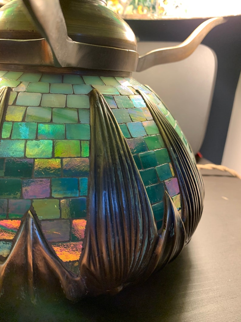Handmade Mosaic Lamp Base: Arrowroot Urn, Bronze Finish (16") image 4