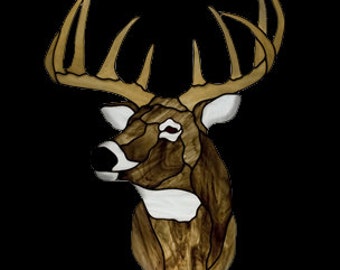 Stained glass whitetail Tiffany glass window suncatcher. Whitetail stained glass window decoration.