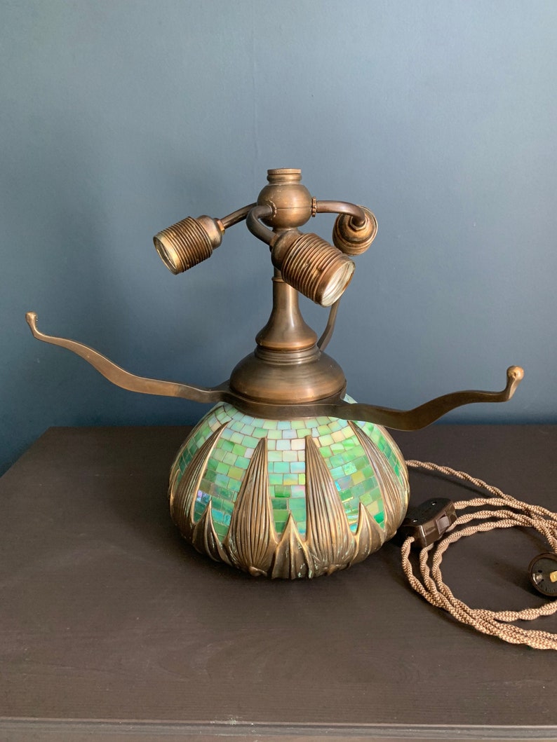 Handmade Mosaic Lamp Base: Arrowroot Urn, Bronze Finish (16") image 1