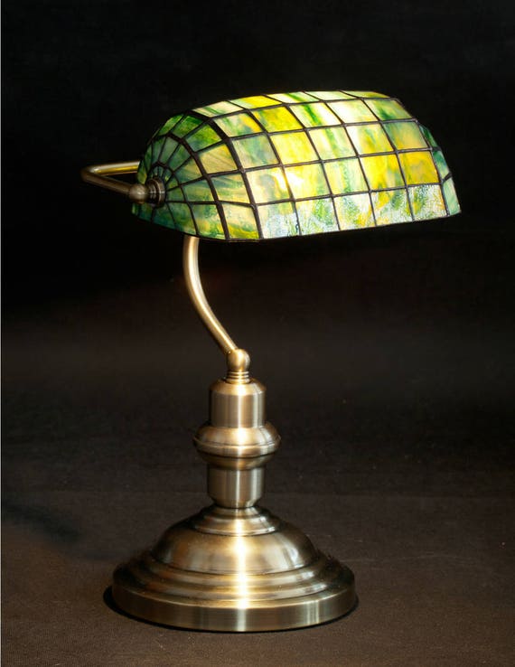 Piano Lamp, Library Lamp, Piano Light, Stained Glass Lamp, Table Lamp,  Office Lamp, Office Decor, Table Decor, Green Lamp Shade 