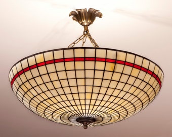 Geometric Stained Glass Ceiling Lamp: Dome Pendant Light