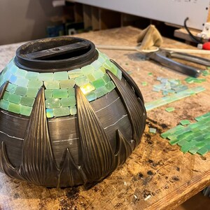 Handmade Mosaic Lamp Base: Arrowroot Urn, Bronze Finish (16") image 9