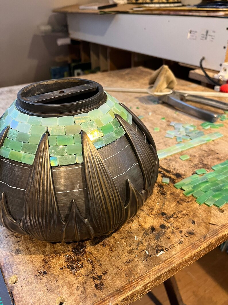 Handmade Mosaic Lamp Base: Arrowroot Urn, Bronze Finish (16") image 9