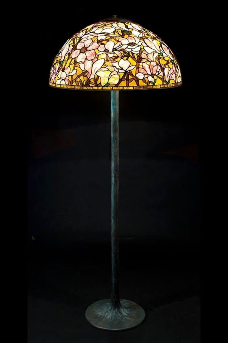 28 Magnolia Floor Tiffany Lamp, Lobby lamp, Entryway lamp, Tiffany lamp, Office lamp, Bespoke glass, Stained glass lamp, Design image 1