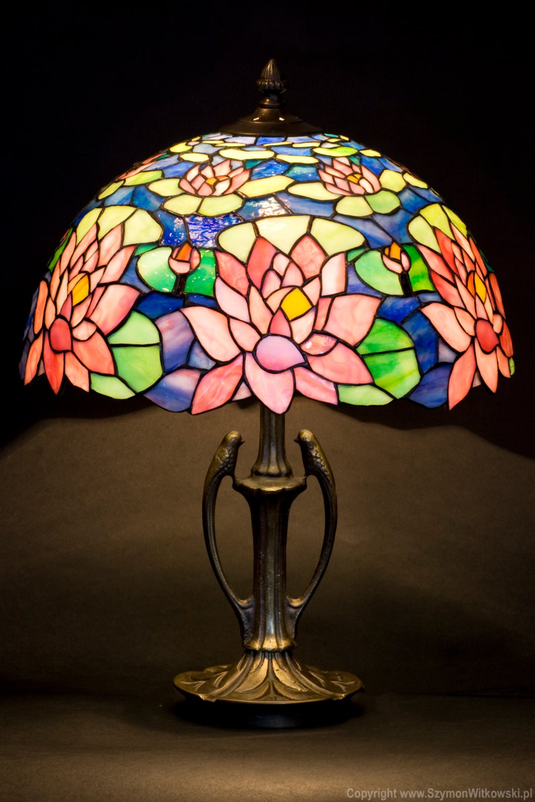 Paralume In Vetro Colorato 12 Pollici (30 Cm) Con Fiori Di Ciliegio Rosa - Sostituzione Per Lampade Da Tavolo, Sospensione E Terra