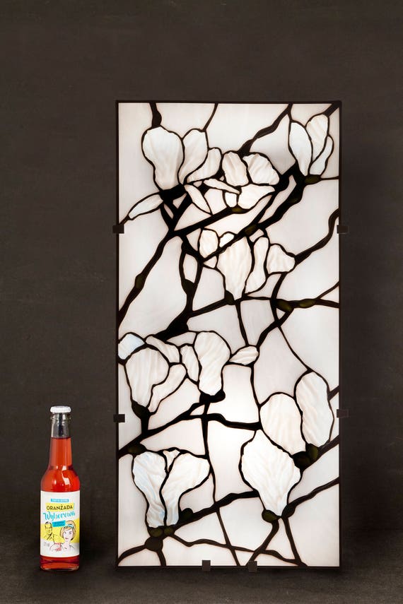 Magnolia Stained Glass, Wall Sconce, Wall Lamp, Stained glass panel, Stained glass, Light Panel, Stained Glass window, wall art, fused glass