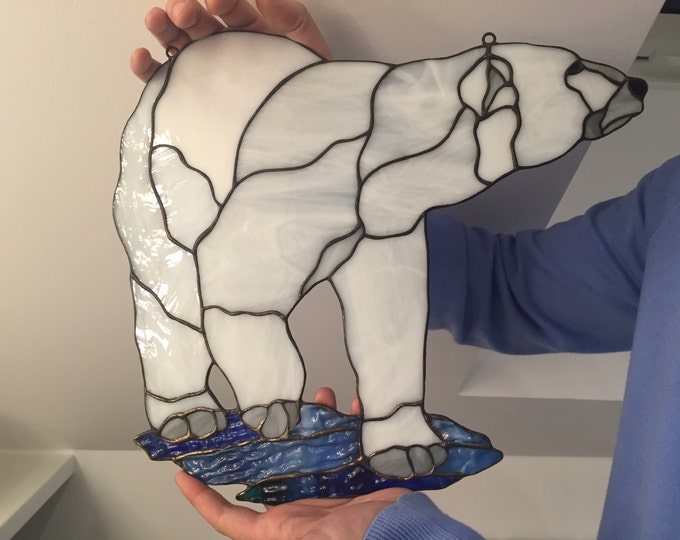 Stained glass polar bear Tiffany glass window suncatcher