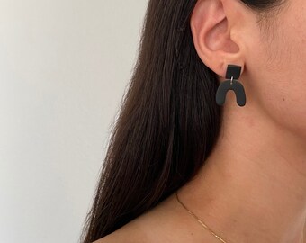 Ep. 4 –  Coax | Minimalist Black Arch Clay Earrings, Polymer Clay Jewelry, Lightweight Dangle Earrings, Statement Jewelry