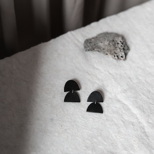 Double Half Moon | Black Clay Earrings, Lightweight Polymer Clay Jewelry, Minimalist Modern Earrings
