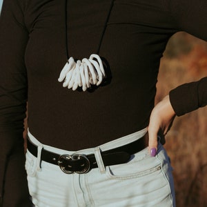 Study No. 8:  Unknown Caller – unique color block modern long monotone polymer clay minimal large chunky geometric statement necklace