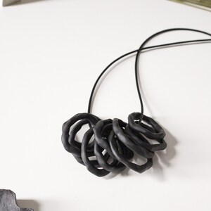 Study No. 8:  Unknown Caller in Black – unique color block modern long monotone polymer clay minimal large chunky geometric necklace